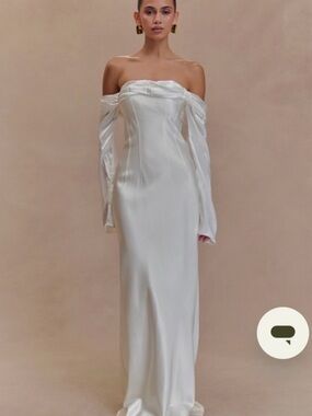 Meshki Giselle White Strapless Satin Column Gown